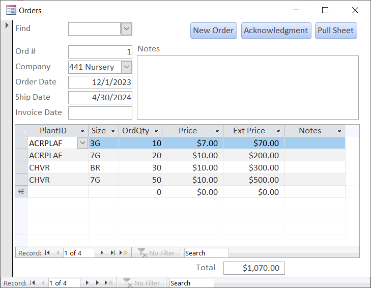 Nursery Database for the Manual (sample)