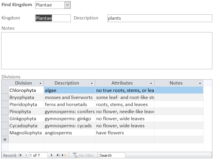 Plants Database for the Data Solution Manual (sample)